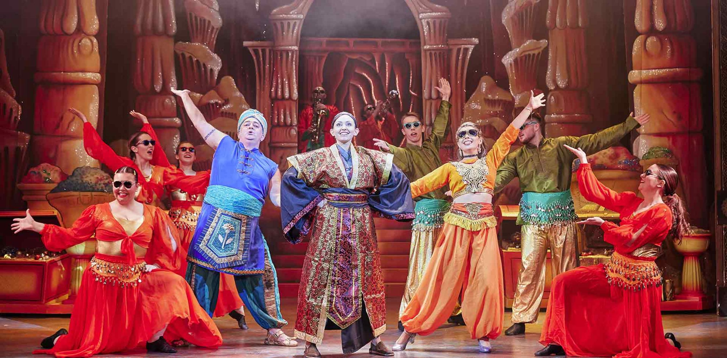 Aladdin characters on stage 