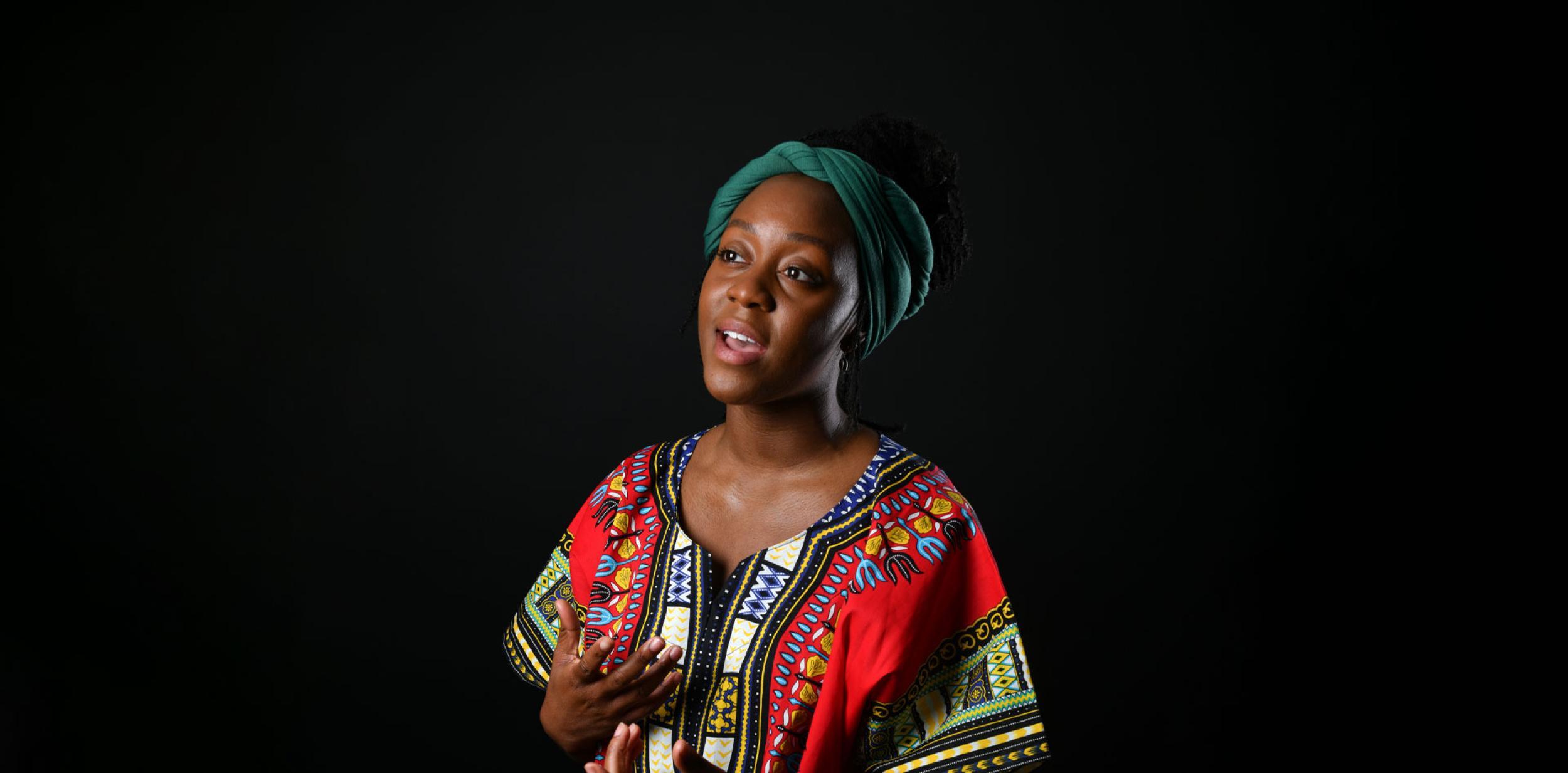 A person wearing a traditional African outfit