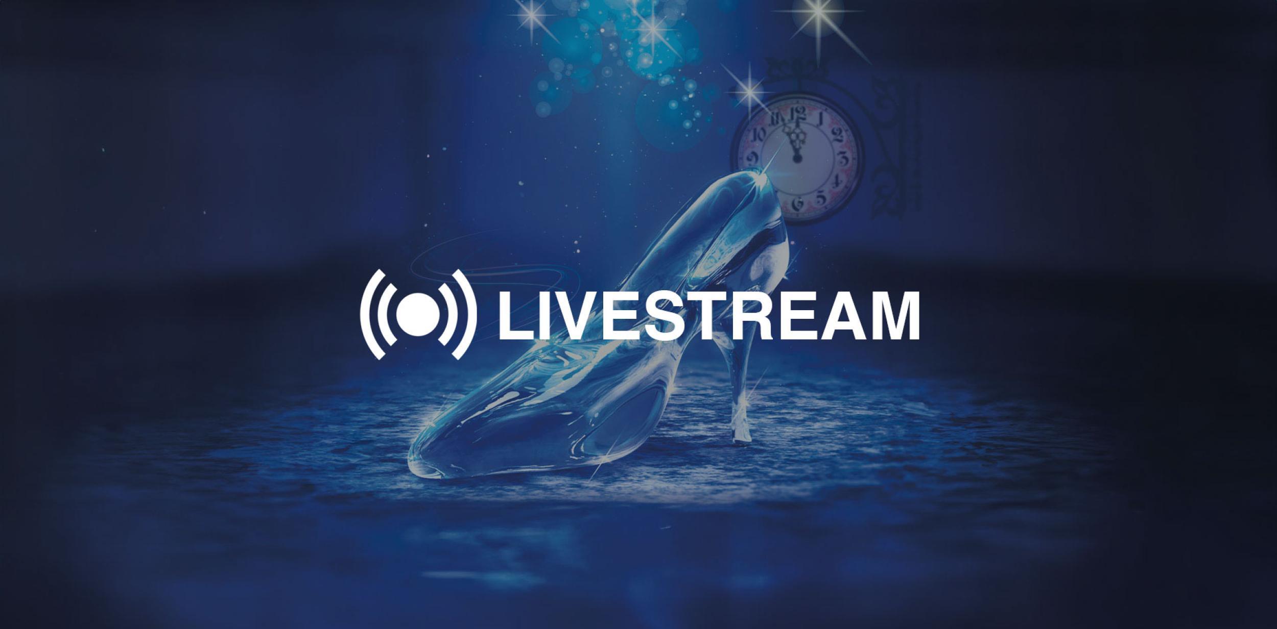 Illustration of glass slipper with 'livestream' text
