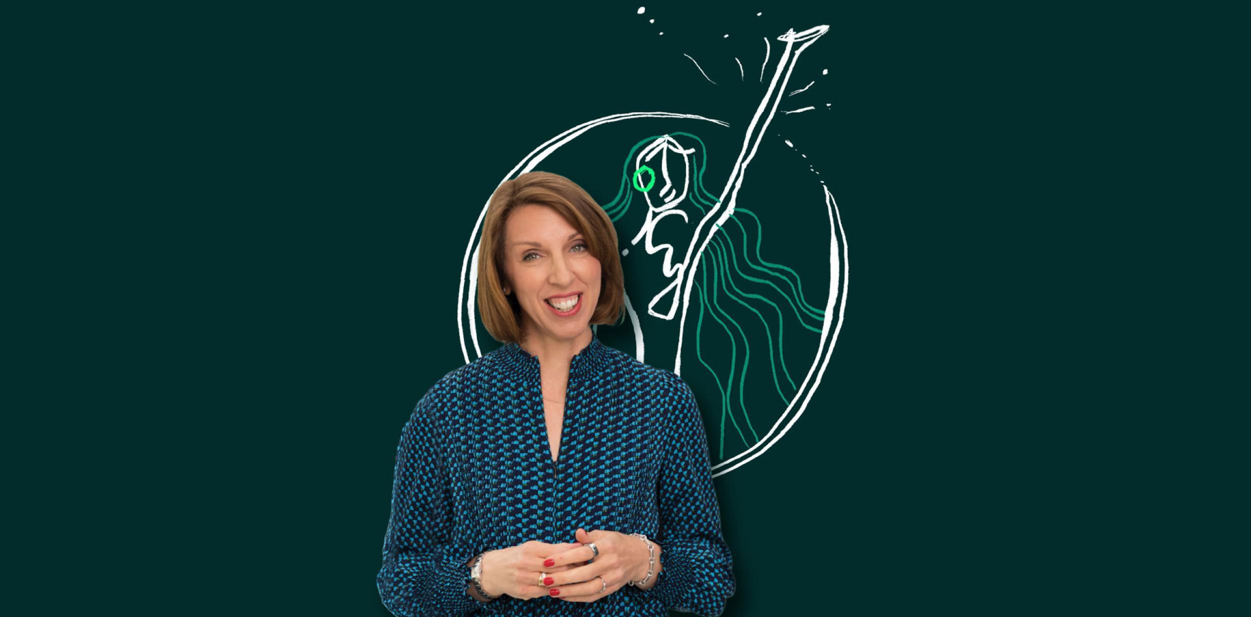 Dr Louise Newson stood in front of a dark background