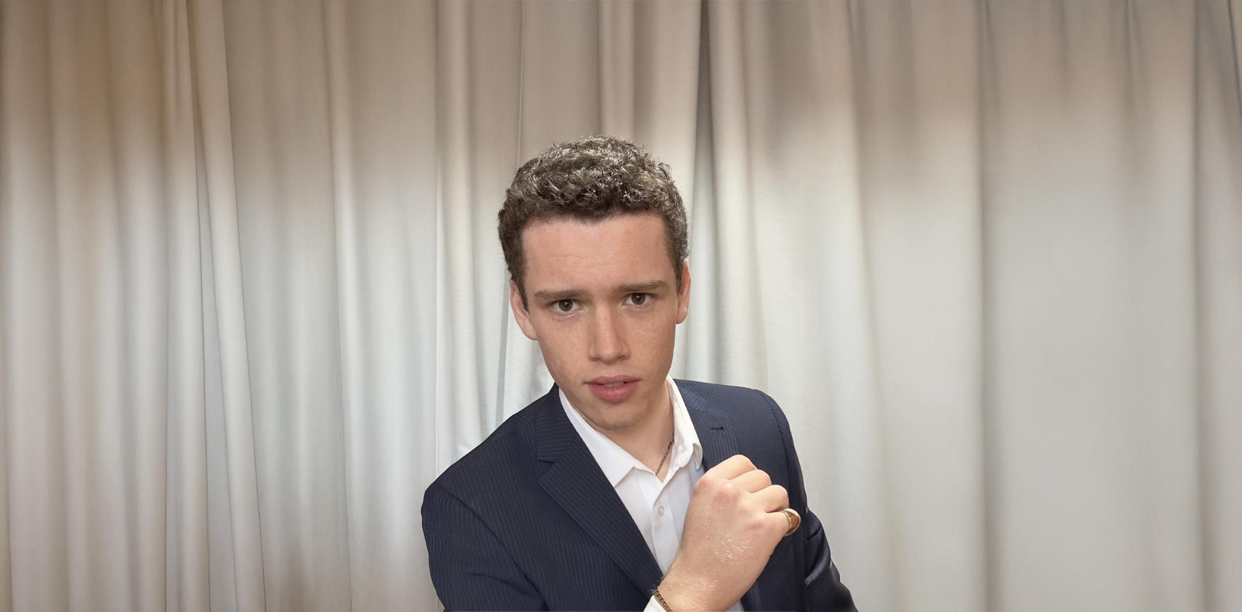 Matt Homer, navy blazer, white shirt