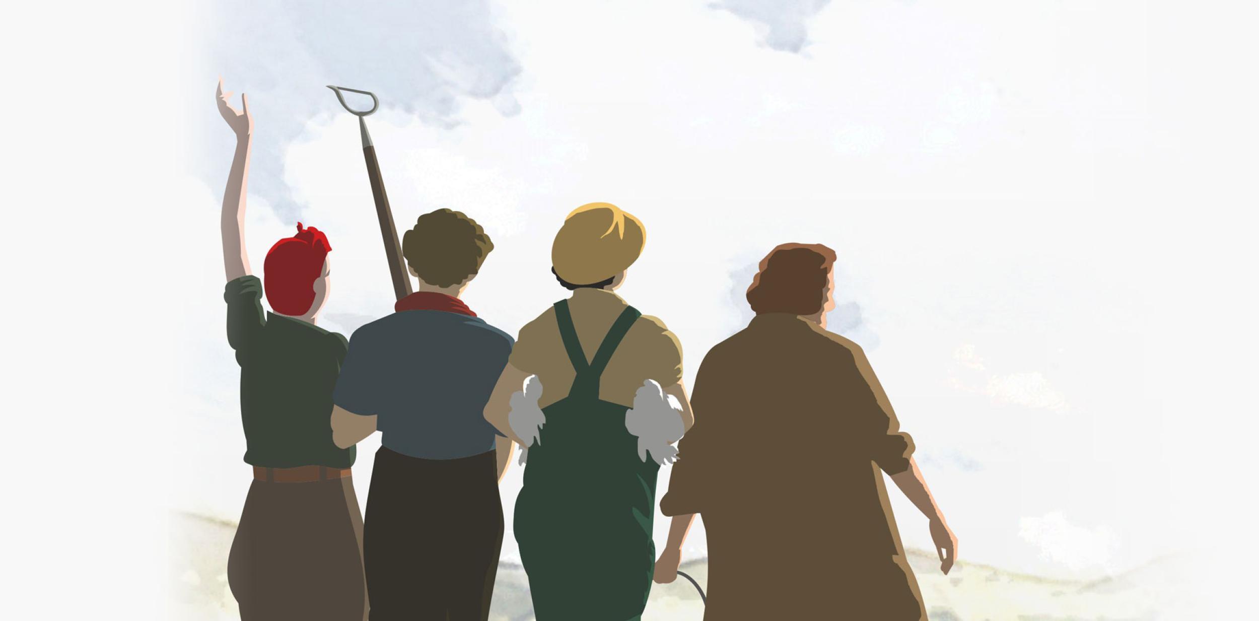 Illustration of 4 land girls