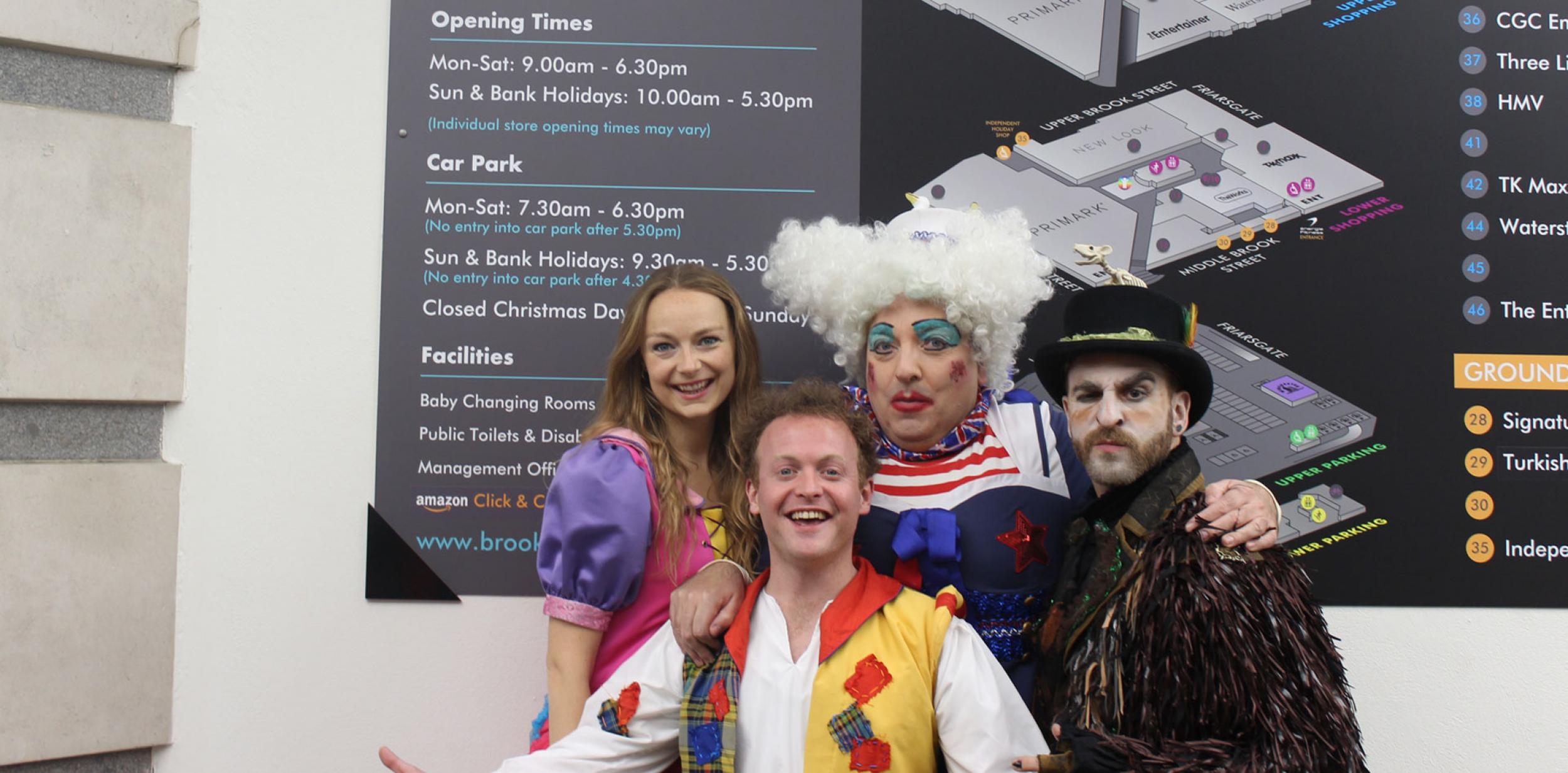 Panto cast at The Brooks Shopping Centre