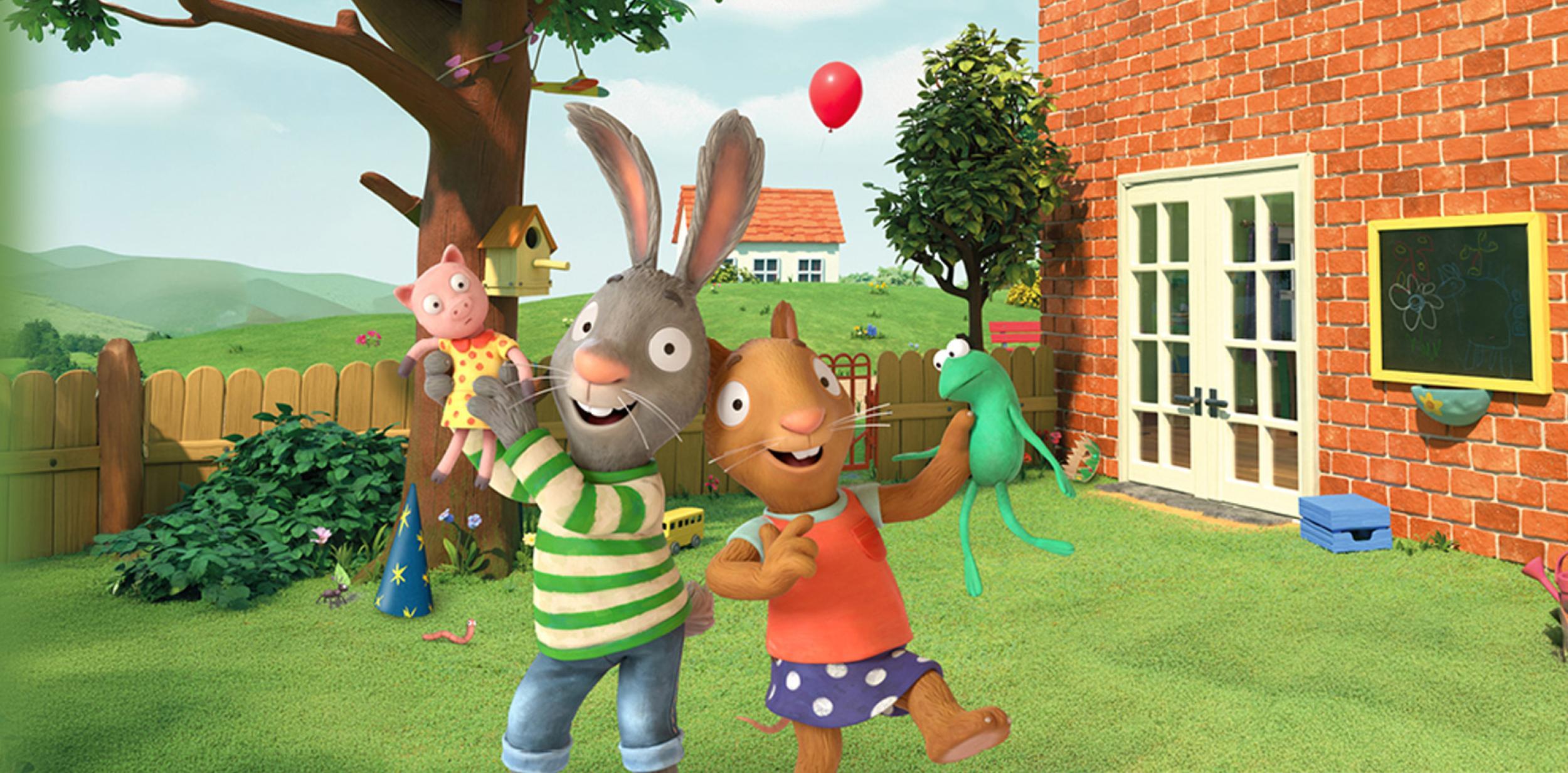 Pip and Posy in a garden