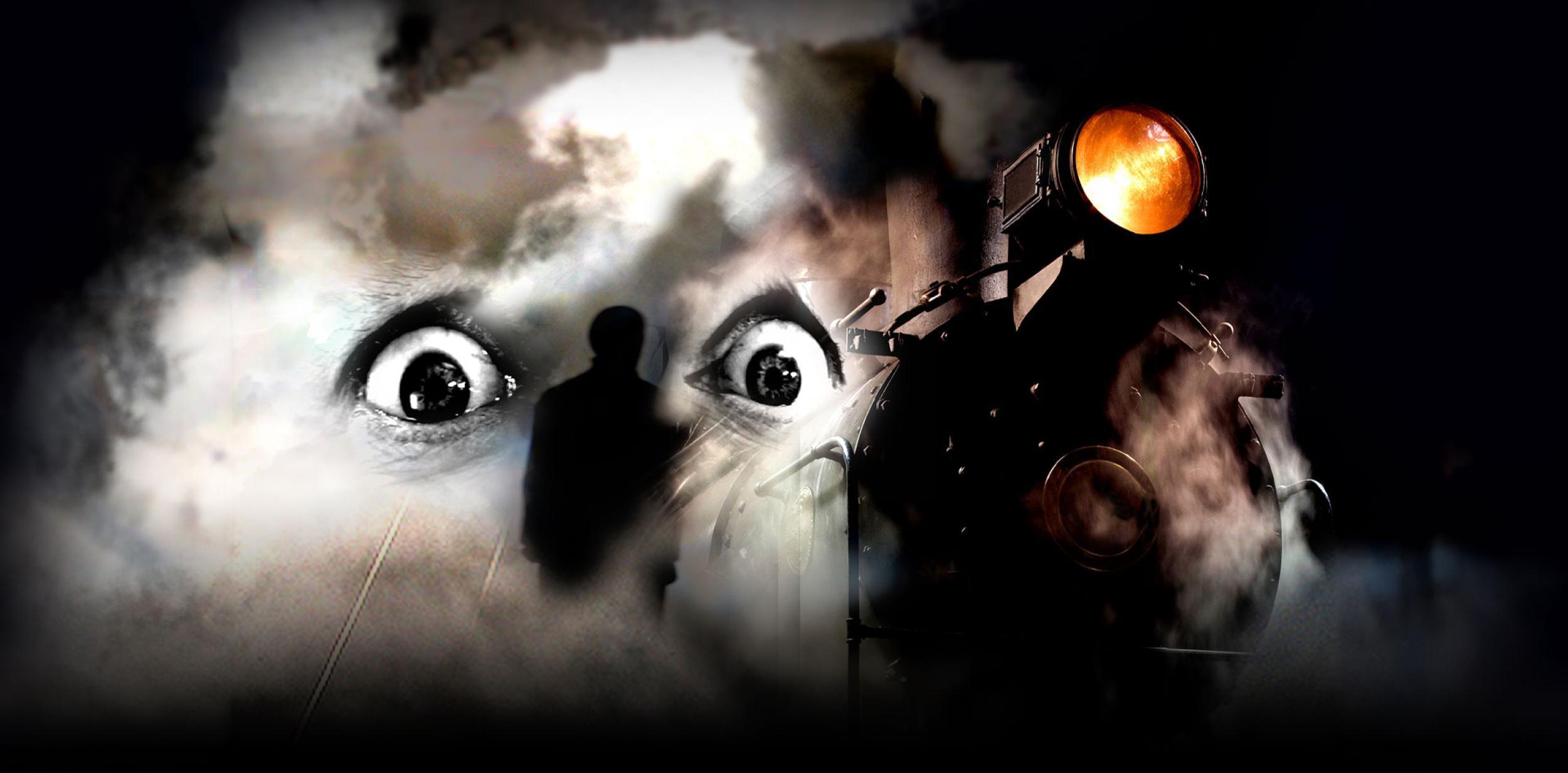 Eyes peering out of the smoke from a steam stream