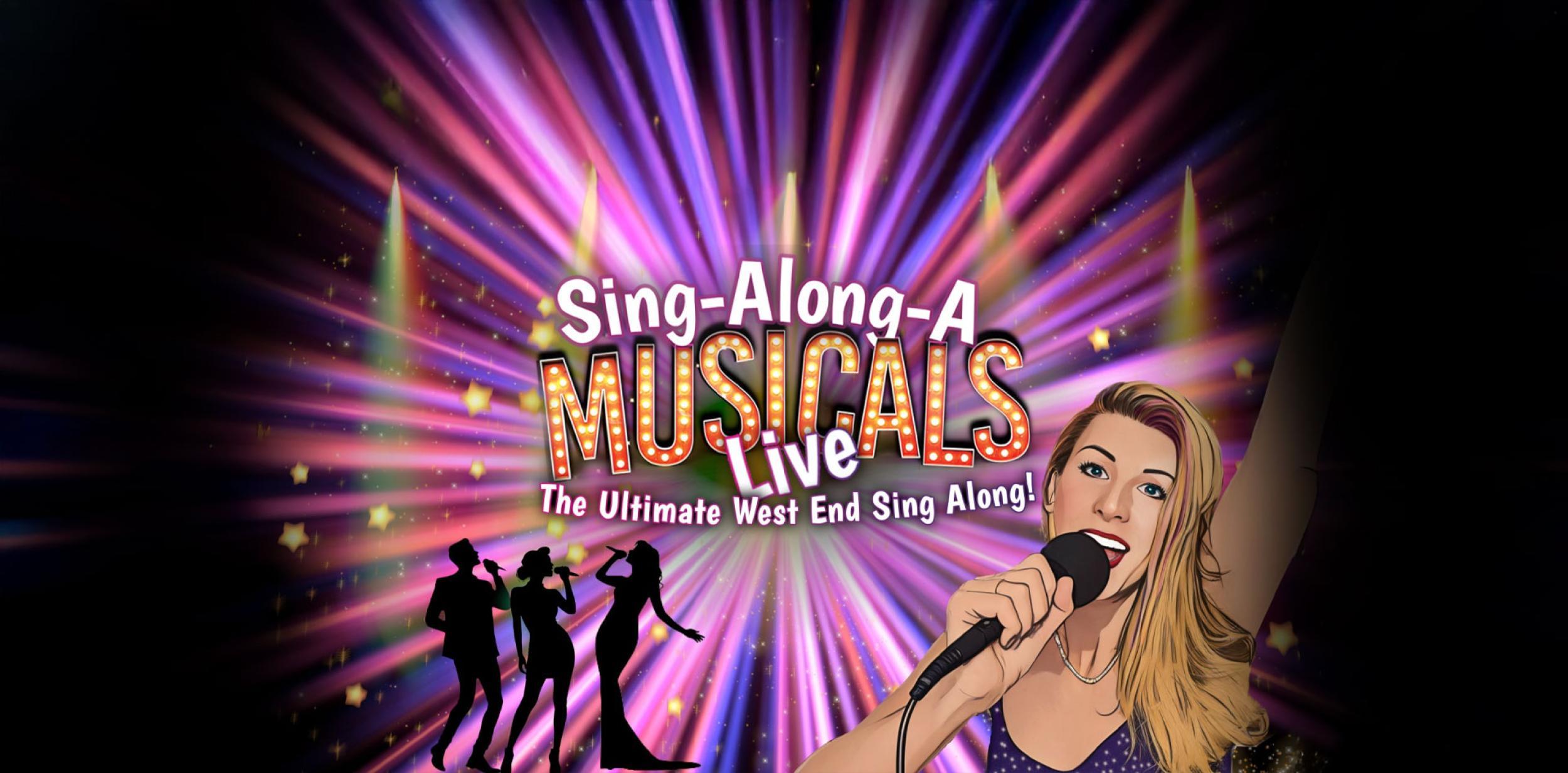Sing-Along-A Musicals Live logo and an illustration of a singer