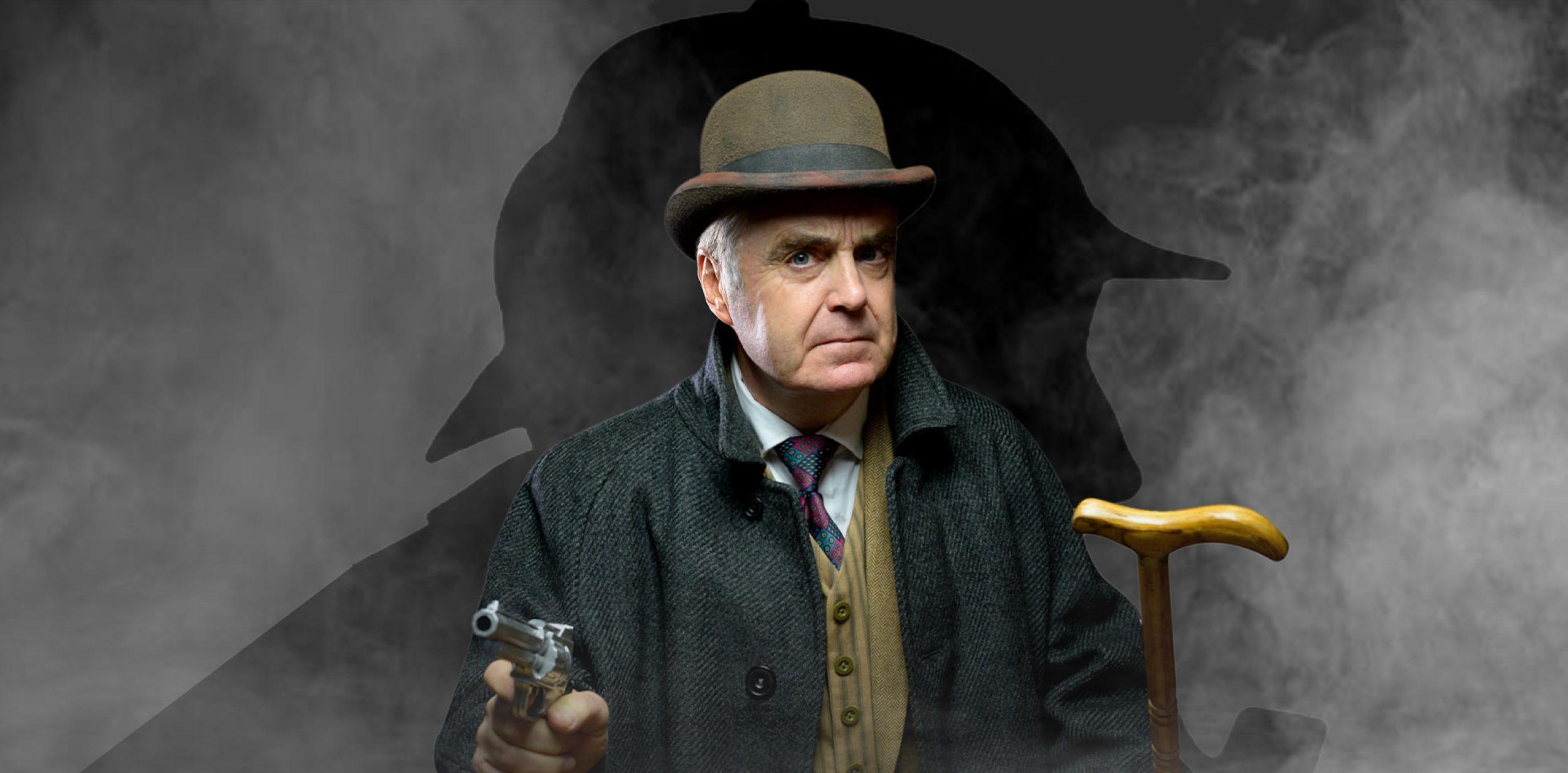 Dr. Watson pointing a gun