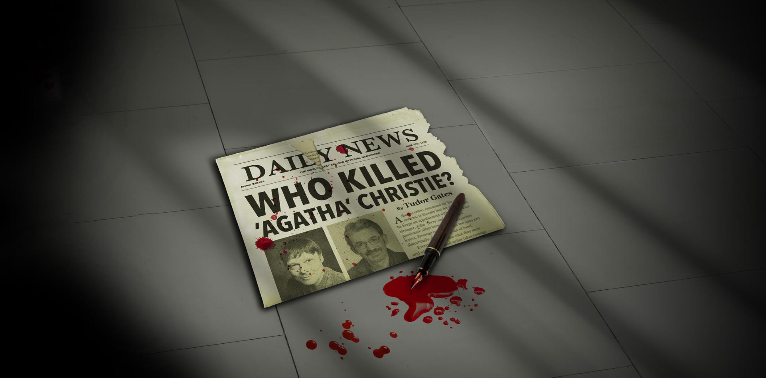 Newspaper headline "Who Killed Agatha Christie?"