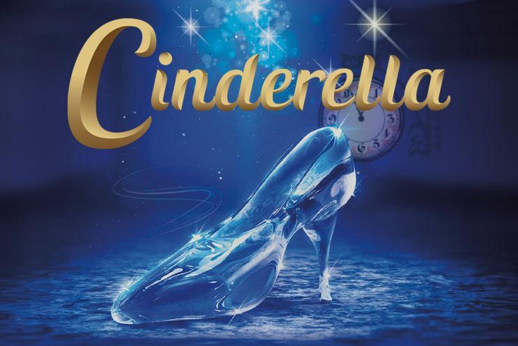 An Illustration of a magical glass slipper with the word Cinderella