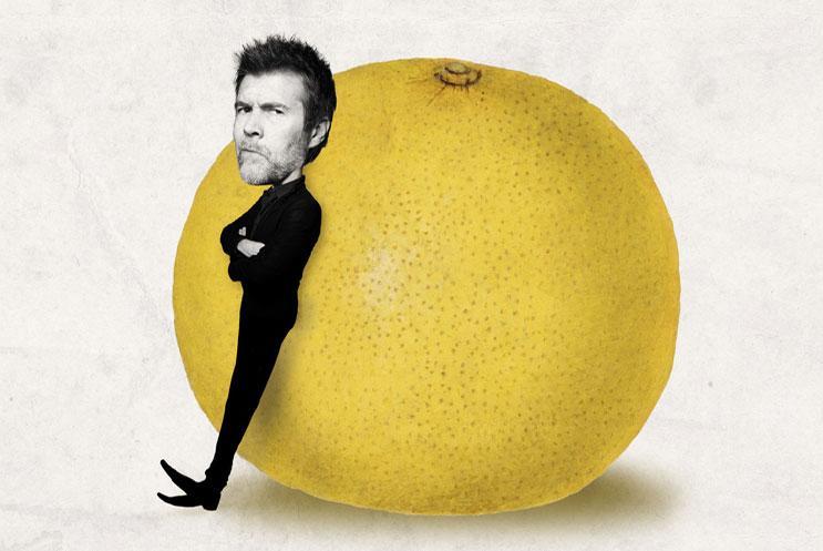 An illustration of Rhod Gilbert and a giant grapefruit
