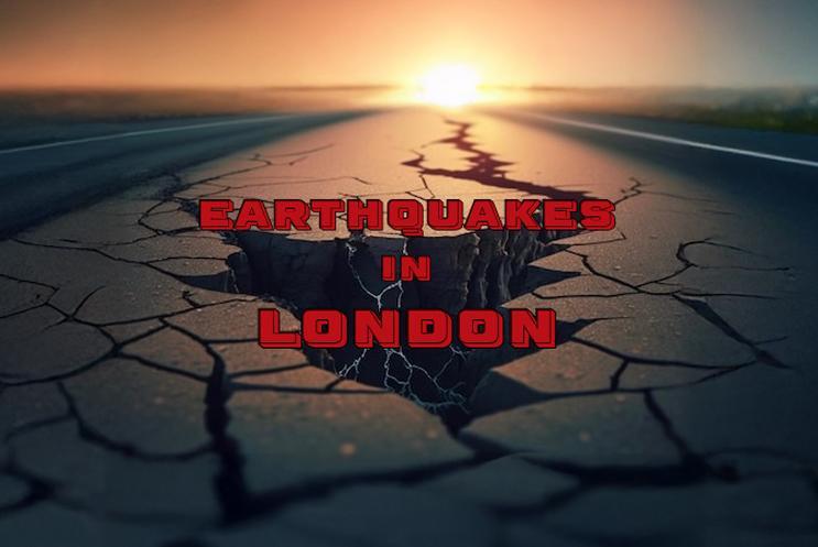 Earthquakes in London title over a cracked road