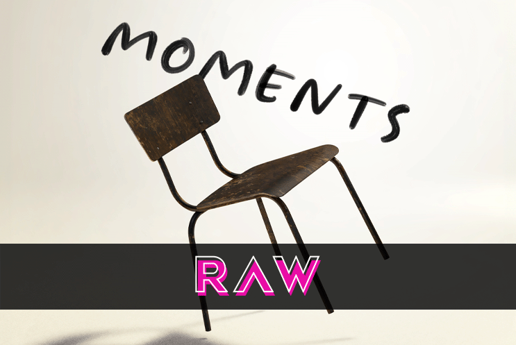 A tilted chair made of wood and metal