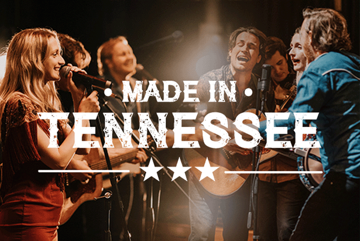Made in Tennessee logo overlaying a country music band