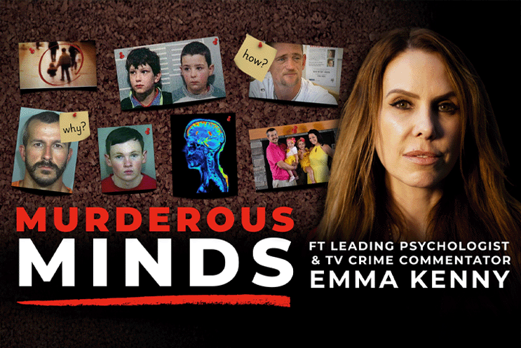 Emma Kenny in front of a pinboard covered in photographs