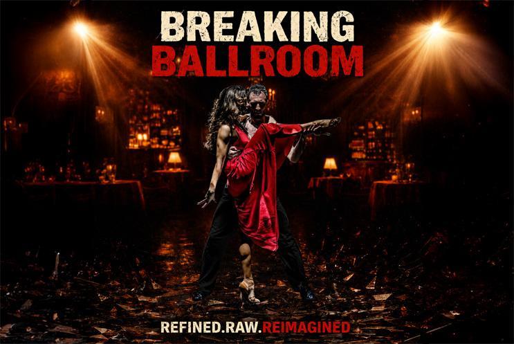 Two dancers under spotlights. Text: Breaking Ballroom.