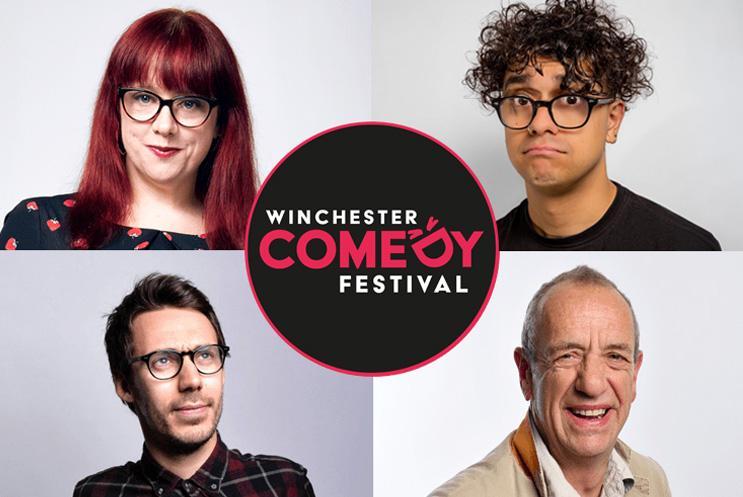 Winchester Comedy Festival logo with Angela Barnes, Arthur Smith, Josh Weller and Tom Deacon