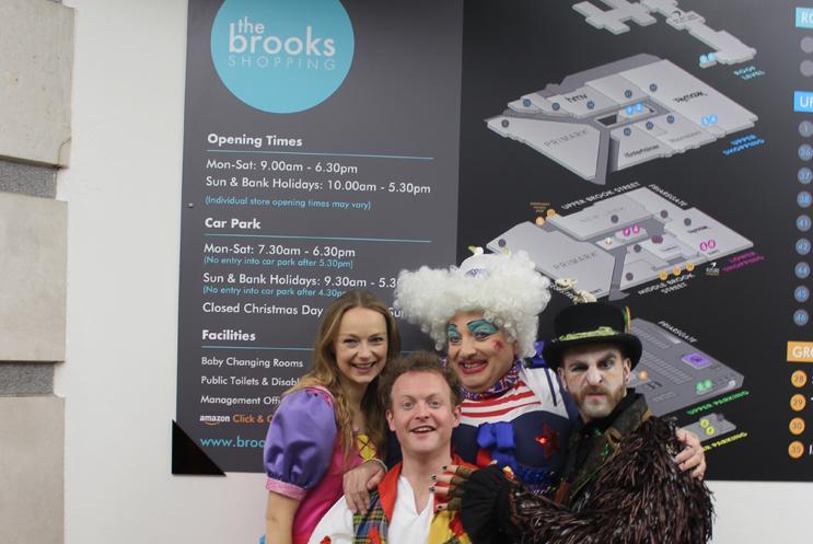 Panto cast at The Brooks Shopping Centre