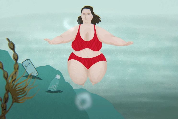 An illustration of a person swimming underwater