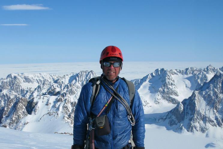 Simon Yates on a snowy mountain range.